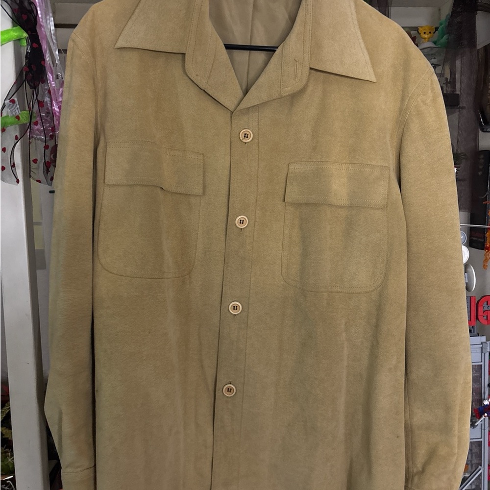 H by Halston Men's Beige Suede Shirt Jacket